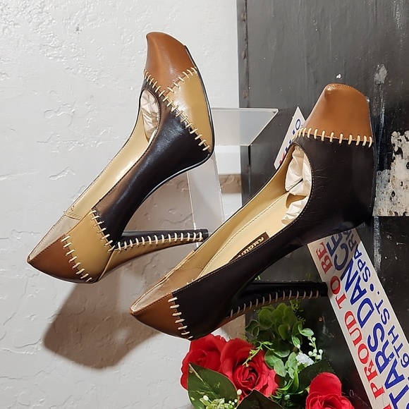 CHINESE LAUNDRY Leather Patchwork Thick Stich Detail Leather Heel 6.5M - Picture 1 of 11